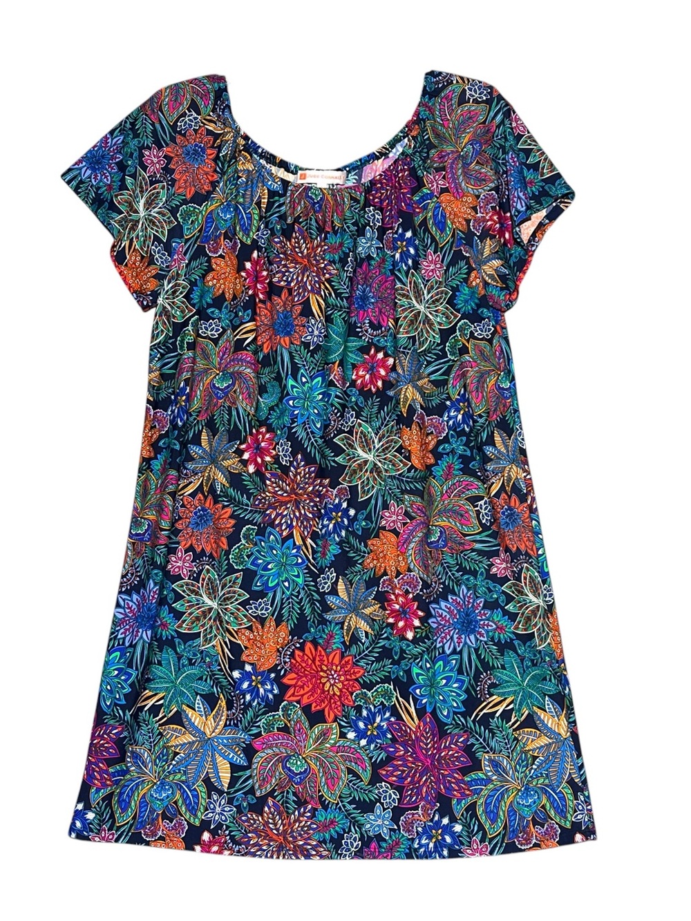 JUDE CONNALLY Multicolor Floral Navy Jude Cloth Short Sleeve Shift Dress Large - Picture 2 of 8